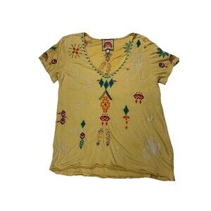 Johnny Was Embroidered Boho Top Women S Southwestern Festival Western Cactus Tee